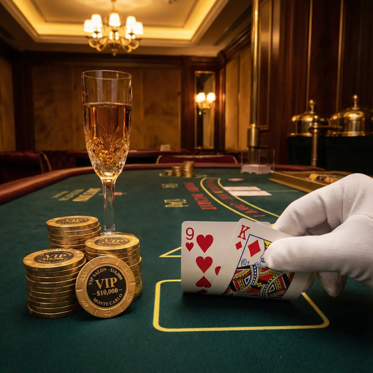 Mesa de bacará elegante con cartas y fichas